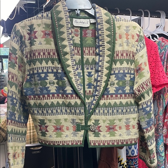 Vintage Flashback 100% Cotton Southwestern Style Tapestry Jacket- Boho Aztec